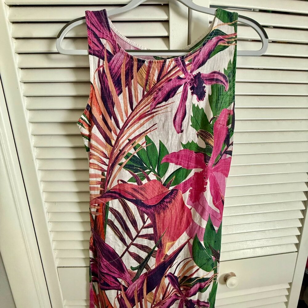 Lungo L'arno (Made in Italy) Tropical Print Linen &  Knit Sundress | Size S